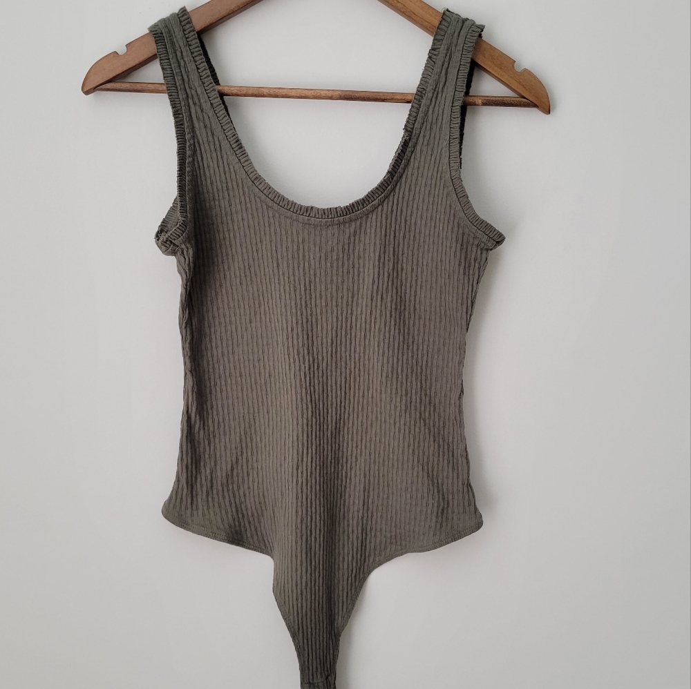 Green / Gray Fitted Tank Top Bodysuit (Small)